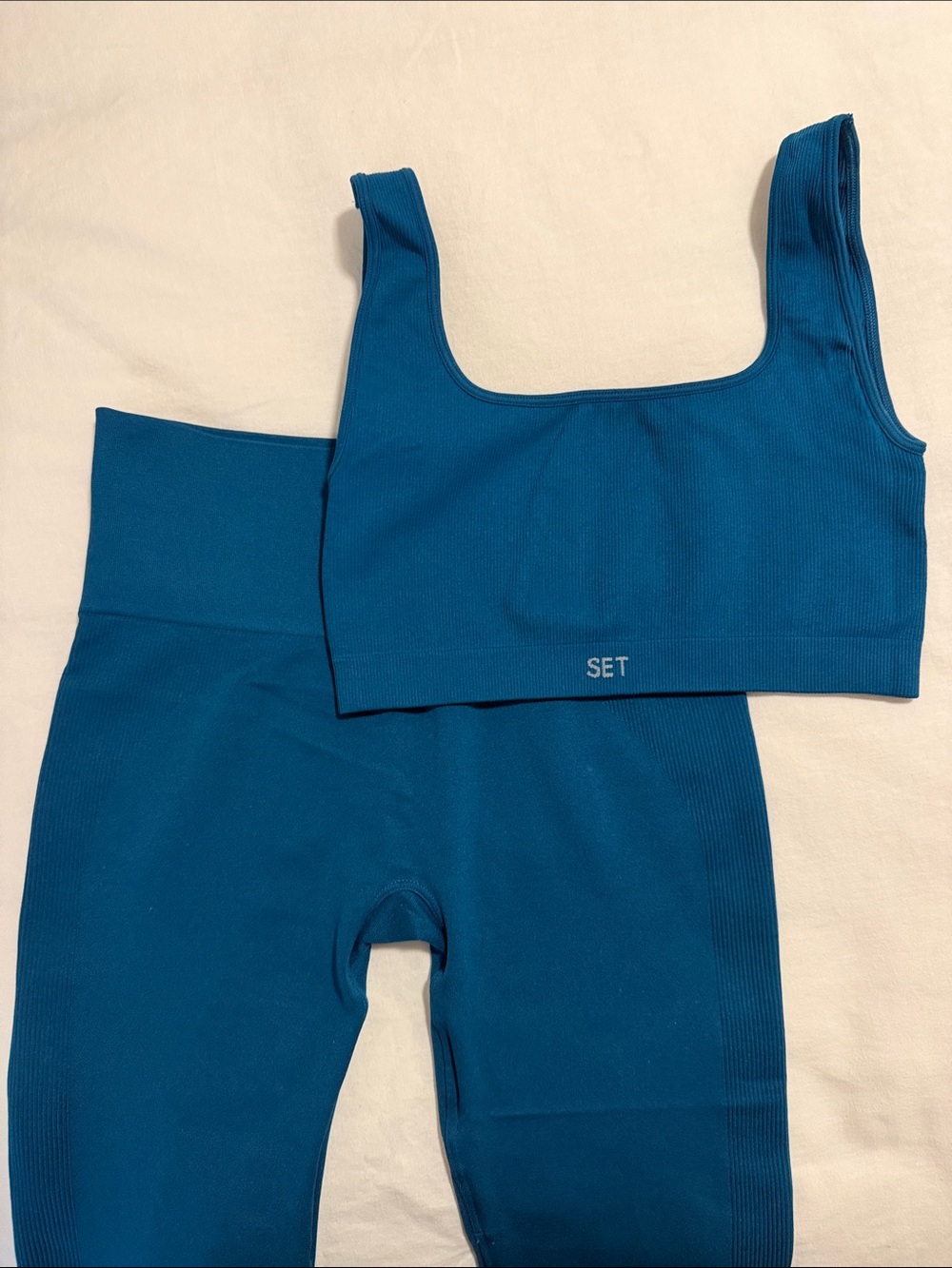 NWOT SET Active Deep Teal Ribbed Workout Set